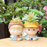 Maxbell Cute Resin Planter Gift Home Decor Girl Flower Pot for Patio Shelf Farmhouse Camera