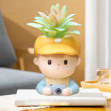 Maxbell Cute Resin Planter Gift Home Decor Girl Flower Pot for Patio Shelf Farmhouse Camera