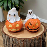 Maxbell Halloween Couple Ghost Figurine Resin Statue for Table Halloween Party Shelf Boy