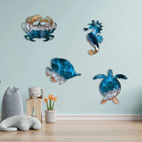 Maxbell 4Pcs Sea Turtle Seahorse Crabs Fish Wall Decor Hotel Beach Themed Room Decor