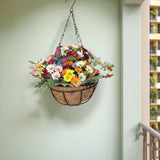 Maxbell Artificial Faux Hanging Plants Flowers Basket Hanging Planter for Patio Yard Style D