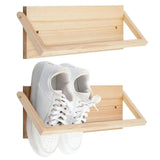Maxbell 2 Pieces Wall Mounted Shoe Rack Wood Foldable Hanger for Sneaker Slipper Rvs