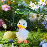 Maxbell Holding Leaf Umbrella Duck Statue Decorative Sculpture for Outside Lawn Desk White