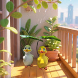 Maxbell Holding Leaf Umbrella Duck Statue Decorative Sculpture for Outside Lawn Desk White