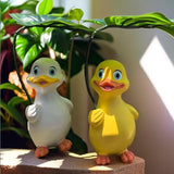 Maxbell Holding Leaf Umbrella Duck Statue Decorative Sculpture for Outside Lawn Desk White