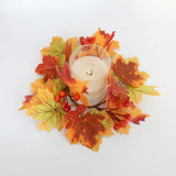 Maxbell Thanksgiving Candle Ring Artificial Maple Leaves Wreath for Harvest Cafe Bar