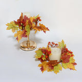 Maxbell Thanksgiving Candle Ring Artificial Maple Leaves Wreath for Harvest Cafe Bar