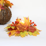 Maxbell Thanksgiving Candle Ring Artificial Maple Leaves Wreath for Harvest Cafe Bar