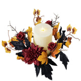 Maxbell Thanksgiving Candle Ring Artificial Maple Leaves Wreath for Dining Room Fall Red