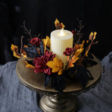 Maxbell Thanksgiving Candle Ring Artificial Maple Leaves Wreath for Dining Room Fall Red