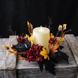 Maxbell Thanksgiving Candle Ring Artificial Maple Leaves Wreath for Dining Room Fall Red