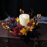 Maxbell Thanksgiving Candle Ring Artificial Maple Leaves Wreath for Dining Room Fall Red