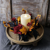 Maxbell Thanksgiving Candle Ring Artificial Maple Leaves Wreath for Dining Room Fall Red