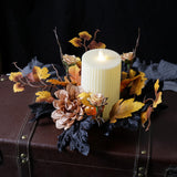 Maxbell Thanksgiving Candle Ring Artificial Maple Leaves Wreath for Dining Room Fall Champagne