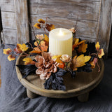 Maxbell Thanksgiving Candle Ring Artificial Maple Leaves Wreath for Dining Room Fall Champagne