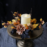 Maxbell Thanksgiving Candle Ring Artificial Maple Leaves Wreath for Dining Room Fall Champagne