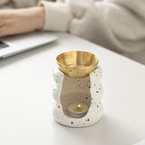 Maxbell Ceramic Essential Oil Burner Gift Tealight Candle Holder for Party Home Yoga White Black Dot