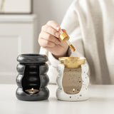 Maxbell Ceramic Essential Oil Burner Gift Tealight Candle Holder for Party Home Yoga White Black Dot
