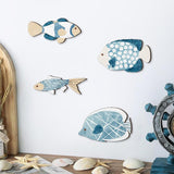 Maxbell 4Pcs Wooden Fish Coastal Decor Set Home Hotel Hanging Coastal Wall Art Decor