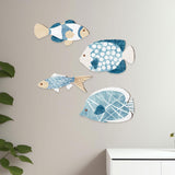 Maxbell 4Pcs Wooden Fish Coastal Decor Set Home Hotel Hanging Coastal Wall Art Decor