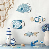 Maxbell 4Pcs Wooden Fish Coastal Decor Set Home Hotel Hanging Coastal Wall Art Decor