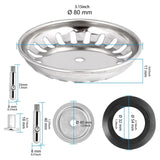 Maxbell Kitchen Sink Drain Strainer Sleek Drain Cover Sink Plug for Restaurant Hotel 8cm