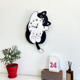 Maxbell Cartoon Cat Wall Clock Modern Cute Home Decoration for Dining Room Cafe Shop 30cmx40cm with Swing Tail