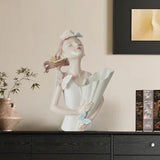 Maxbell Elegant Girl Statue Sculpture Floral Flower Pot for Home Office Living Room White