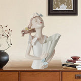 Maxbell Elegant Girl Statue Sculpture Floral Flower Pot for Home Office Living Room White