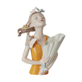 Maxbell Elegant Girl Statue Sculpture Floral Flower Pot for Home Office Living Room Orange