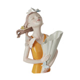 Maxbell Elegant Girl Statue Sculpture Floral Flower Pot for Home Office Living Room Orange