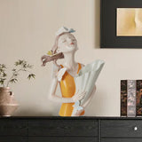 Maxbell Elegant Girl Statue Sculpture Floral Flower Pot for Home Office Living Room Orange