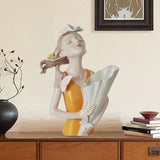 Maxbell Elegant Girl Statue Sculpture Floral Flower Pot for Home Office Living Room Orange