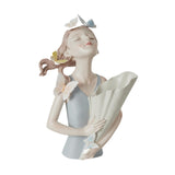 Maxbell Elegant Girl Statue Sculpture Floral Flower Pot for Home Office Living Room Light Blue