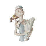 Maxbell Elegant Girl Statue Sculpture Floral Flower Pot for Home Office Living Room Light Blue