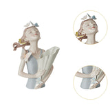 Maxbell Elegant Girl Statue Sculpture Floral Flower Pot for Home Office Living Room Light Blue
