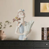 Maxbell Elegant Girl Statue Sculpture Floral Flower Pot for Home Office Living Room Light Blue
