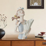 Maxbell Elegant Girl Statue Sculpture Floral Flower Pot for Home Office Living Room Light Blue