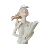 Maxbell Elegant Girl Statue Sculpture Floral Flower Pot for Home Office Living Room Light Green