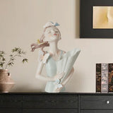 Maxbell Elegant Girl Statue Sculpture Floral Flower Pot for Home Office Living Room Light Green