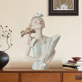 Maxbell Elegant Girl Statue Sculpture Floral Flower Pot for Home Office Living Room Light Green