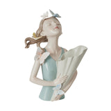 Maxbell Elegant Girl Statue Sculpture Floral Flower Pot for Home Office Living Room Cyan Blue