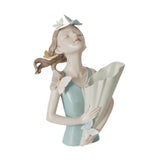 Maxbell Elegant Girl Statue Sculpture Floral Flower Pot for Home Office Living Room Cyan Blue