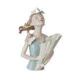 Maxbell Elegant Girl Statue Sculpture Floral Flower Pot for Home Office Living Room Cyan Blue