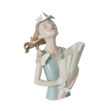 Maxbell Elegant Girl Statue Sculpture Floral Flower Pot for Home Office Living Room Cyan Blue