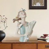 Maxbell Elegant Girl Statue Sculpture Floral Flower Pot for Home Office Living Room Cyan Blue
