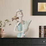 Maxbell Elegant Girl Statue Sculpture Floral Flower Pot for Home Office Living Room Cyan Blue