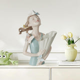 Maxbell Elegant Girl Statue Sculpture Floral Flower Pot for Home Office Living Room Cyan Blue