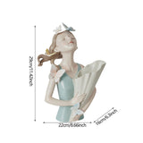 Maxbell Elegant Girl Statue Sculpture Floral Flower Pot for Home Office Living Room Cyan Blue