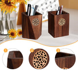 Maxbell Wooden Pen Holder Wood Storage Box Pencil Cup Pot for Desk School Stationery 7.5x10.5cm